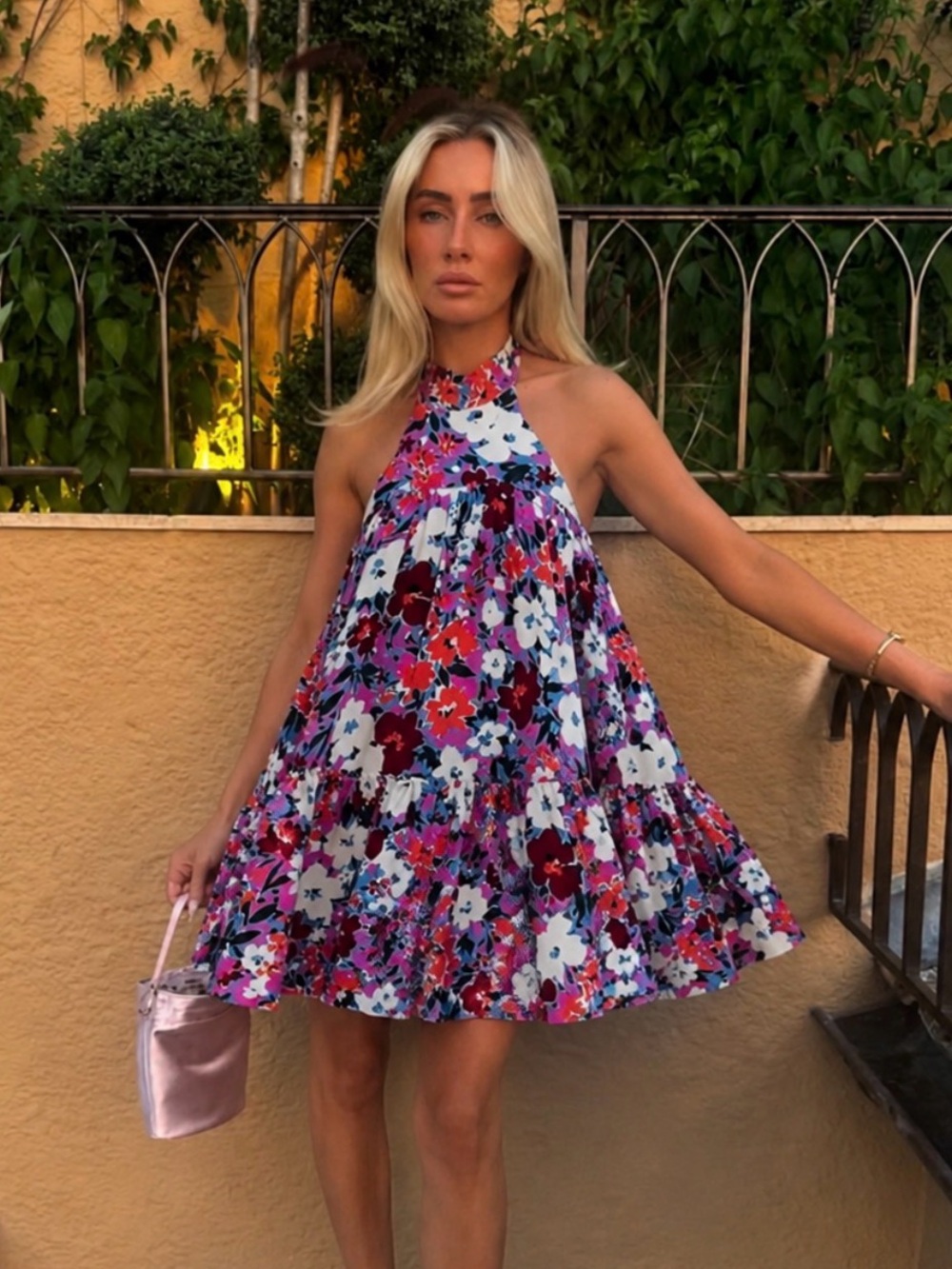 Vici Multicolor Floral Halter Open Back Mini Dress Small